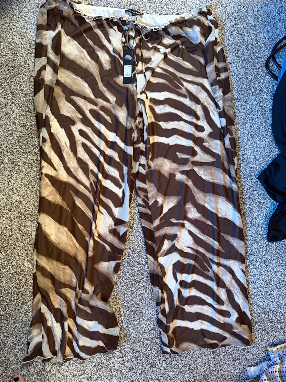 Fashion Nova Brown and Cream Zebra Print Wide Leg Pants